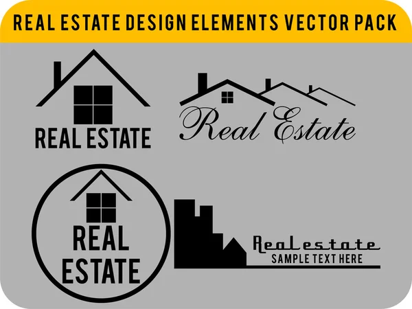 Pack Vectoriel Quatre Éléments Logos Design Immobilier — Image vectorielle