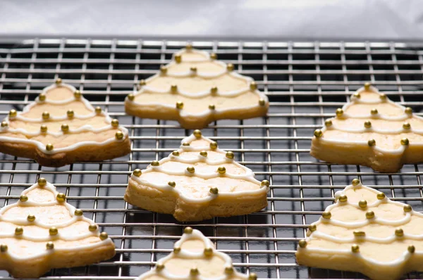 Decorated christmas cookies on the backing tray — Stock Photo, Image