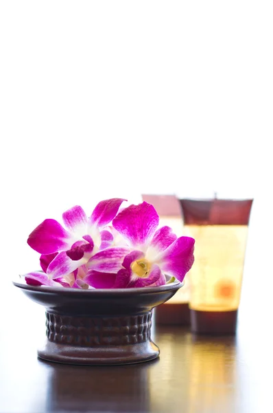 Ingredientes de spa e flores de orquídea — Fotografia de Stock