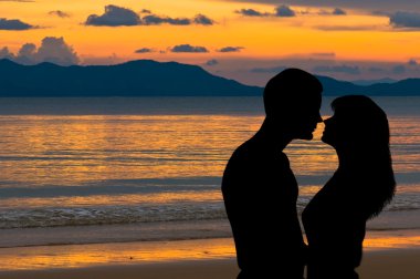 Couple in love at sunset clipart