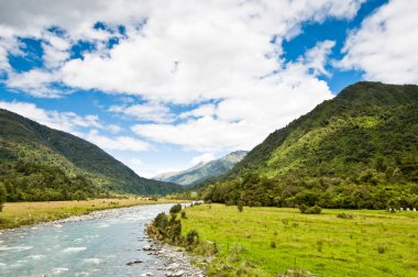 River flowing through a valley clipart