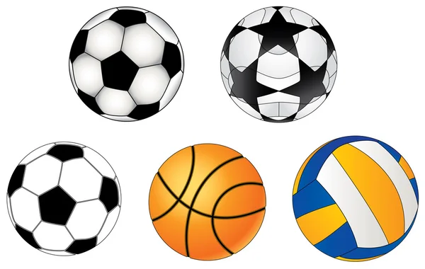 Pelotas Deportivas Fútbol Voleibol Baloncesto — Vector de stock