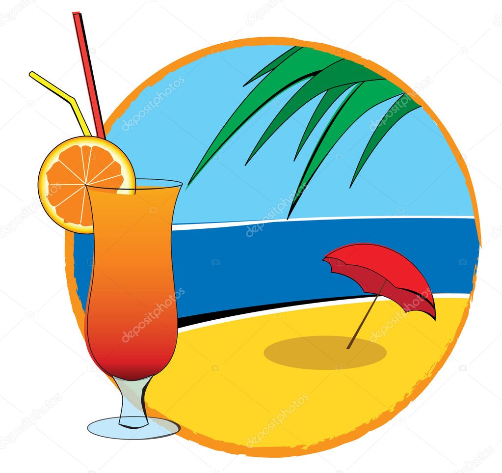 Seascape with a beach umbrella and a glass — Stock Vector © ttvova #5108545