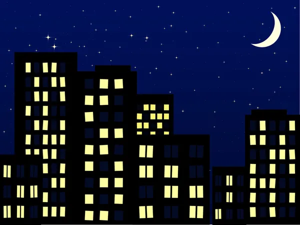 Ciudad skyline por la noche — Vector de stock