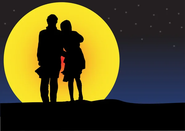 Couple silhouette coucher de soleil — Image vectorielle