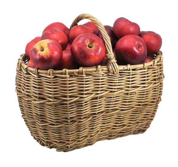 Podzimní Červené Jablko Koši Bílém Pozadí — Stock fotografie
