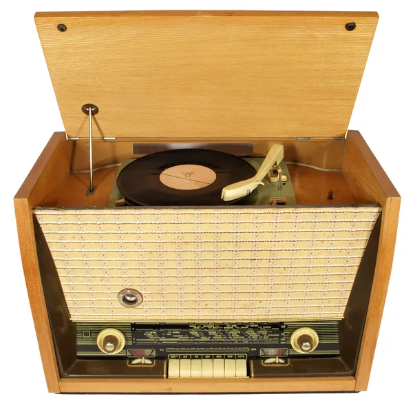 Vintage Radio Gramophone Raised Lid Gramophone Record — Stock Photo, Image