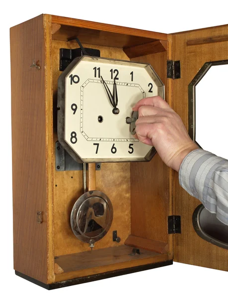 Reloj de pared que muestra cinco minutos a medianoche . — Foto de Stock
