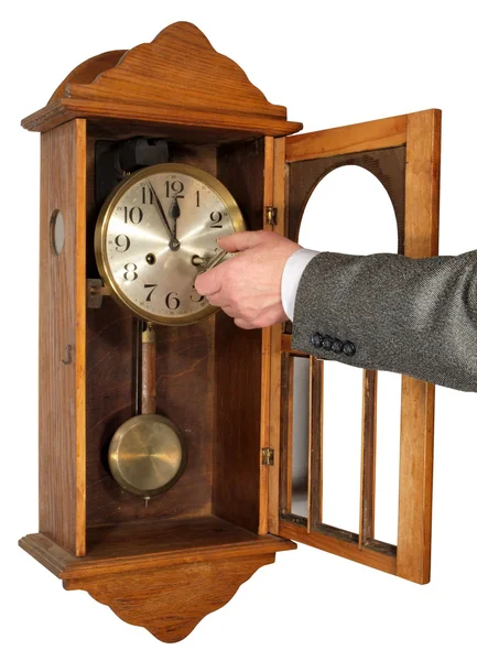 Reloj Cuerda Manual Que Muestra Cinco Minutos Hasta Medianoche — Foto de Stock