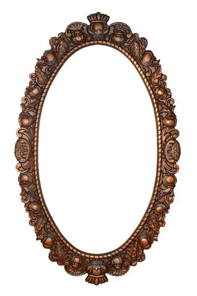 Moldura Bronze Oval Velha Isolada Fundo Branco — Fotografia de Stock