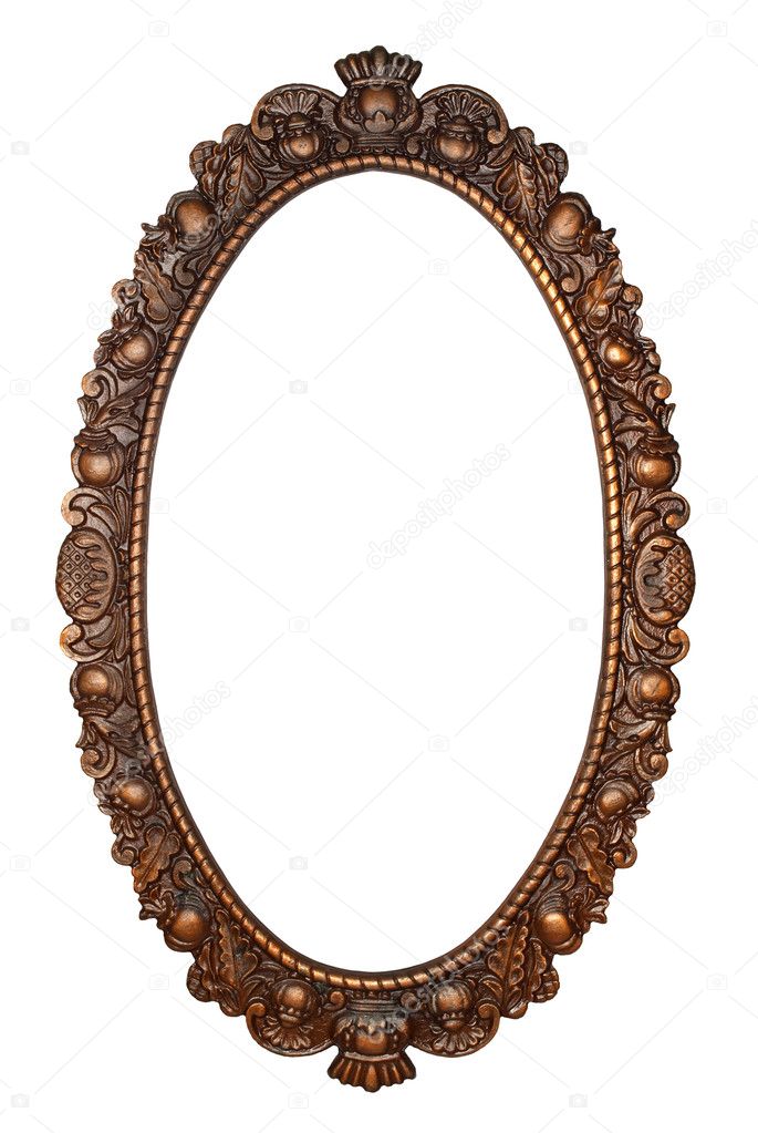 Old oval bronze frame, isolated on white background