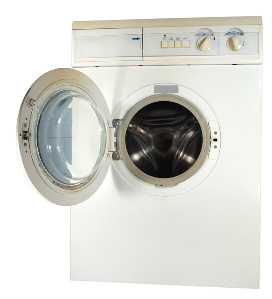 Washing machine with an open hatch.