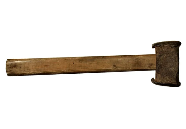 Vintage Roestig Sledge Hammer Met Houten Handvat Een Witte Achtergrond — Stockfoto