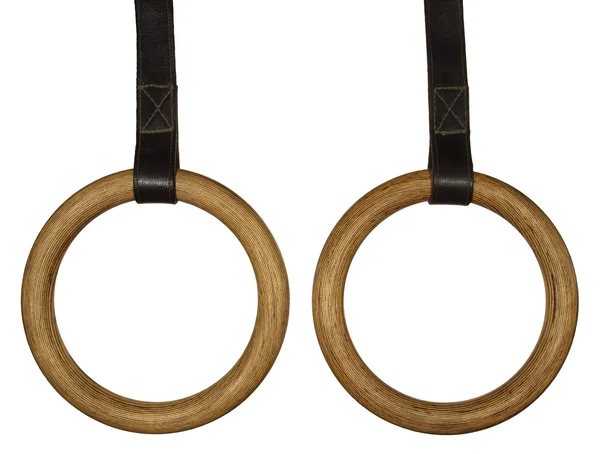 Dwa Pierścienie Gimnastyczne Pasek Skórzany Brązowy — Zdjęcie stockowe