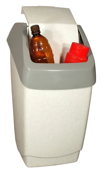 Mano Gettato Due Bottiglie Plastica Nella Spazzatura Smaltimento — Foto Stock
