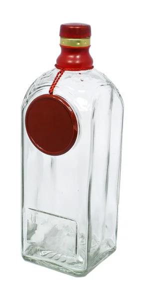Bottiglia Vetro Trasparente Forma Quadrata Con Etichetta Originale — Foto Stock