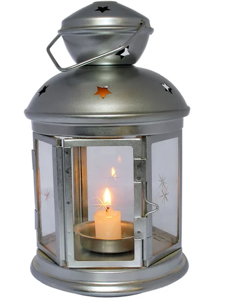 stock image Lamp with candle on white background