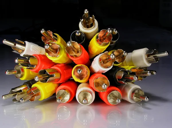 Varicoloured audio and video connectors — Stock Photo, Image