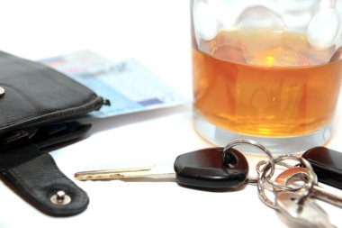 Wallet whiskey car keys and euro cash clipart