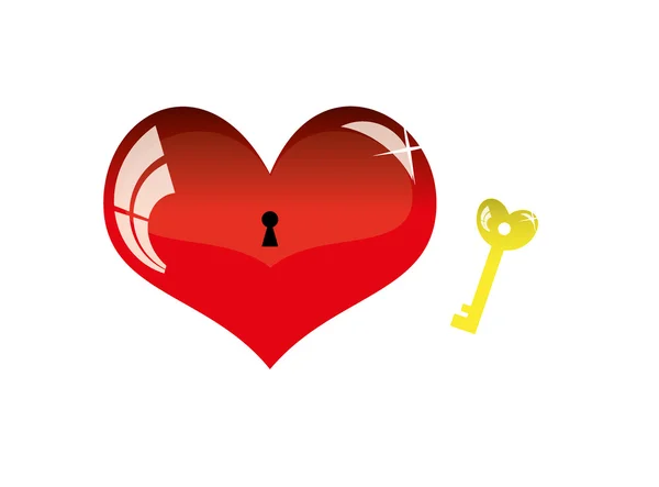 Briljante rood hart en gouden sleutel — Stockfoto