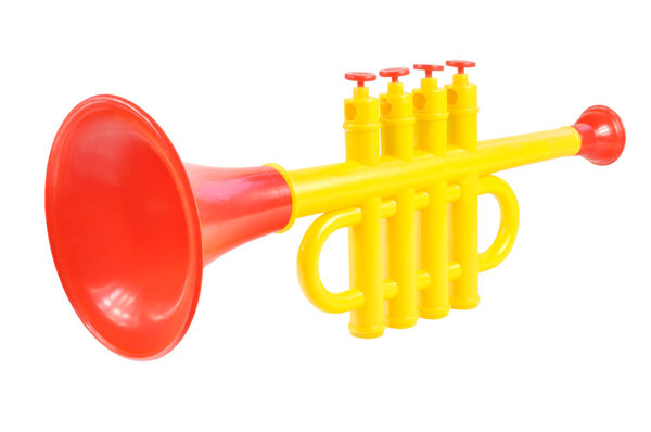 Children trumpet made of colored plastic