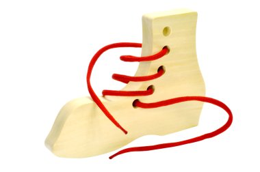 Wooden toys for the development of motor movements in children against white background clipart