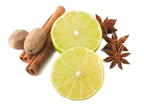 stock image Lime, cinnamon, anis and nutmegs