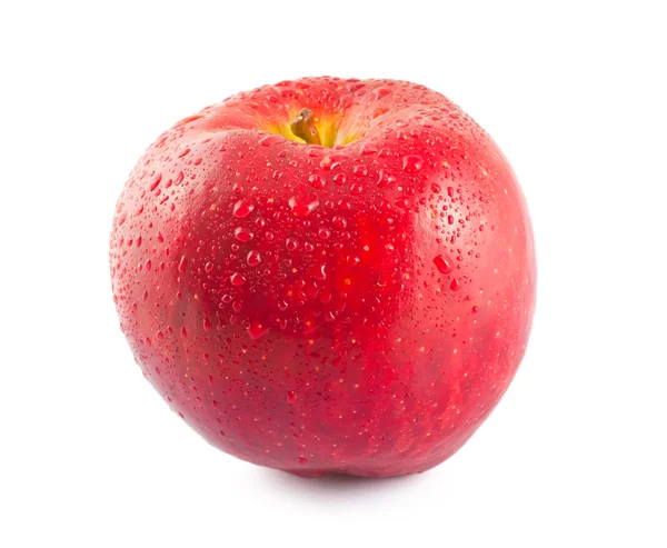 Červené Jablko Kapky Vody Izolovaných Bílém — Stock fotografie