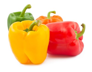 Four ripe peppers isolated on white background clipart