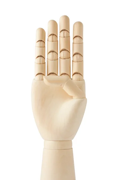 Mão manequim de madeira com quatro dedos para cima — Fotografia de Stock