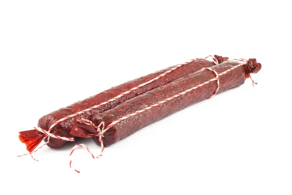 Two Salami Sausage Isolated White Background — Stock Photo, Image