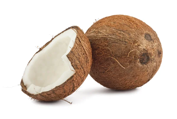 Frische Volle Und Halbe Kokosnuss Isoliert Auf Weißem Hintergrund — Stockfoto