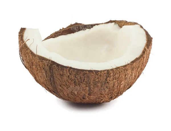Hälften Mogen Kokosnöt Isolerat Den Vita Bakgrunden — Stockfoto