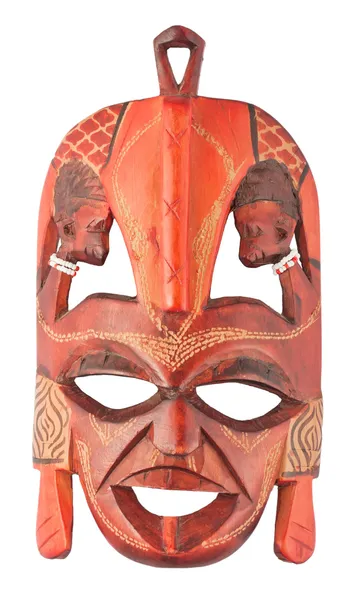 Dřevěné Africká Maska Izolovaných Bílém Pozadí — Stock fotografie