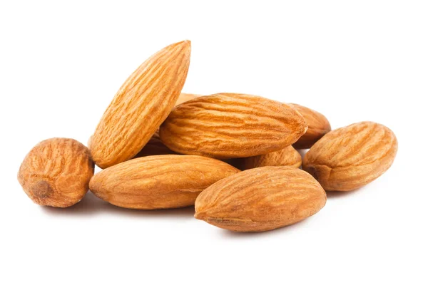 Složení Mandlových Ořechů Izolovaných Bílém Pozadí Stock Obrázky
