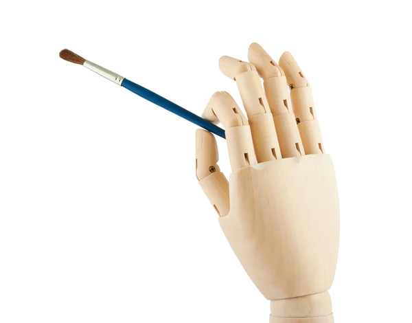Trä hand och pensel — Stockfoto