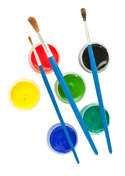 Pincéis e tinta guache colorida — Fotografia de Stock
