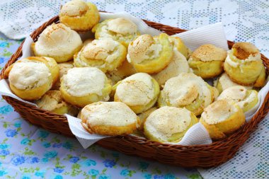 Many tasty homemade biscuits in the basket clipart