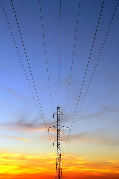 日没時の送電線 — ストック写真