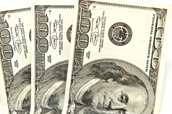 3 contas de US $100 — Fotografia de Stock