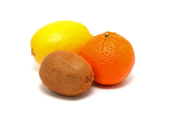 Kiwi Lemon Tangerine White Background — Stock Fotó