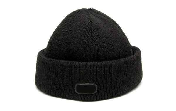 Cappello Invernale Nero Sfondo Bianco — Foto Stock
