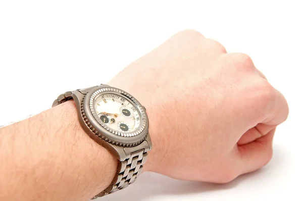 Armbanduhr Der Hand Auf Weißem Hintergrund Stockfoto
