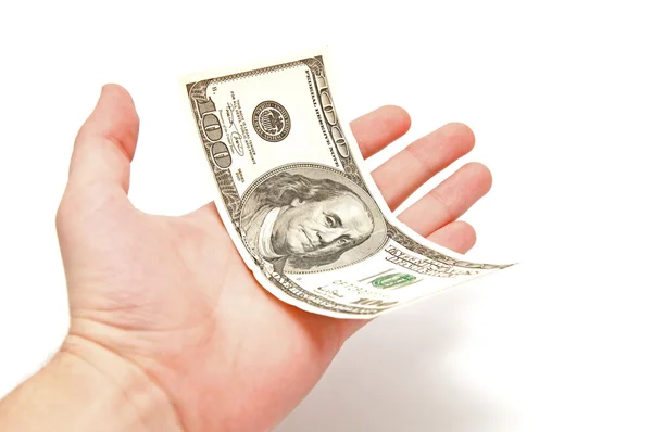 Χέρι κρατά 100 δολάρια ΗΠΑ — Φωτογραφία Αρχείου