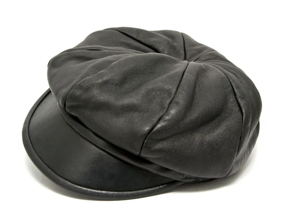 Black Leather Hat White Background — Stock Photo, Image