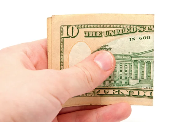 Рука держит банкноту в 10 долларов — стоковое фото