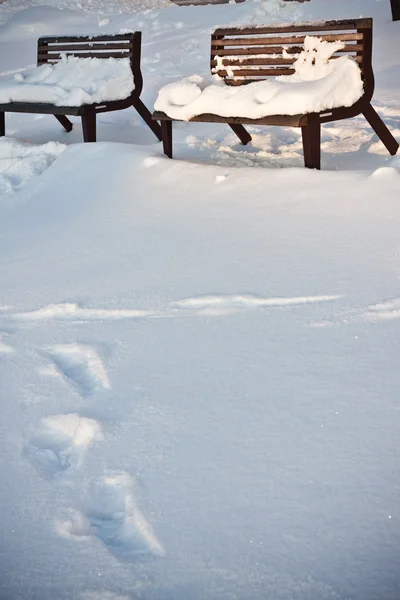 Panchina invernale sotto la neve — Foto Stock