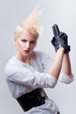 Attractive blond girl with gun clipart