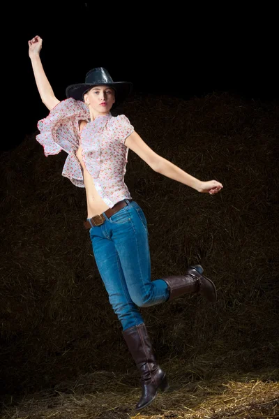 Attractive Cowboy Fashion Girl Joy — Stock Photo, Image