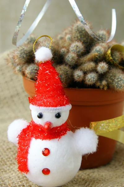 クリスマスのおもちゃで飾られたサボテン — ストック写真